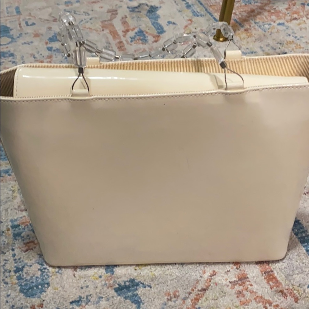 Stuart Weiztman Cream Patent Bag With Beaded Strap - image 2